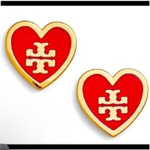 Tory Burch Red and Gold Heart Earrings